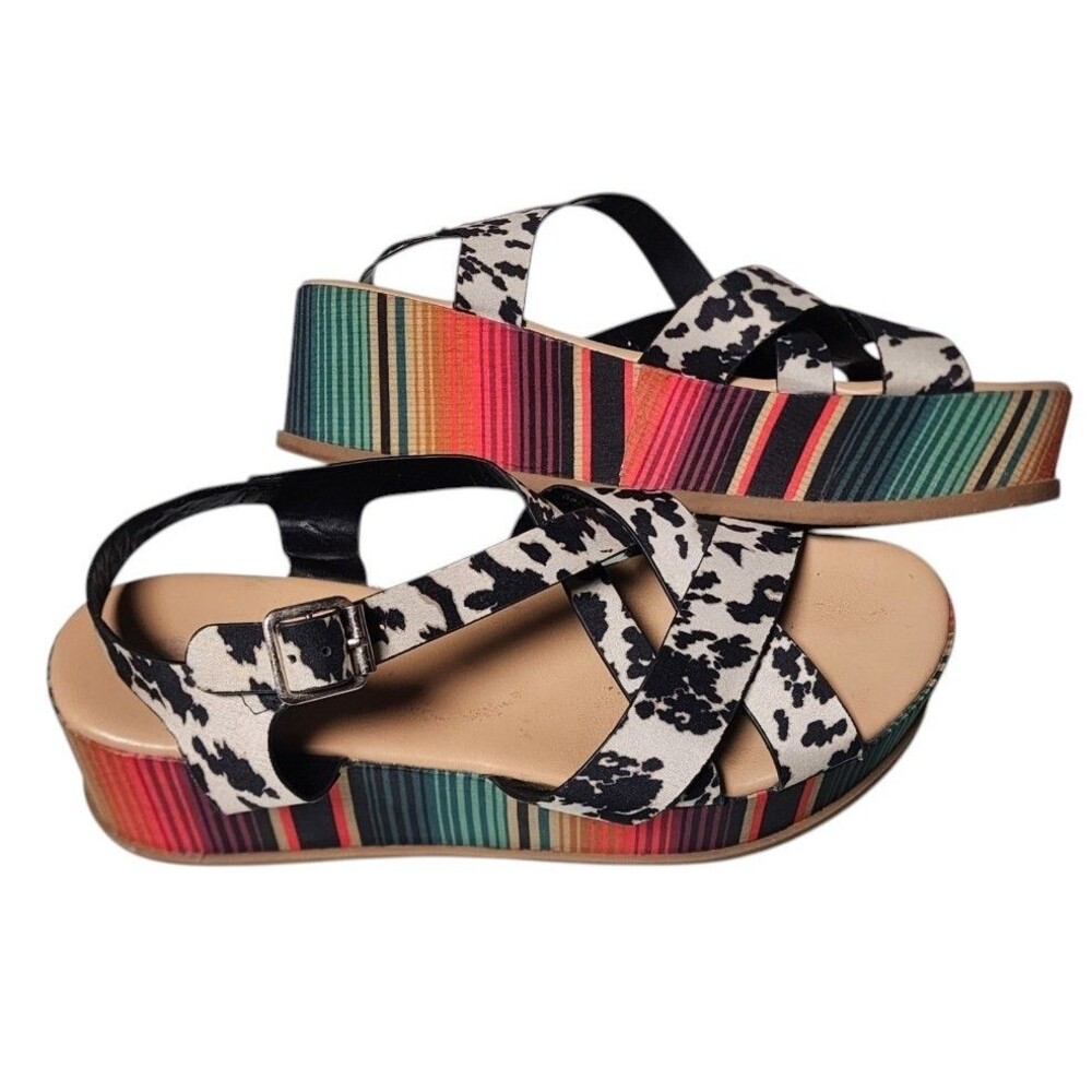 Crazy Train 'Cow Cute' Serape Wedges Size 8 Quirky Artsy Comfort
